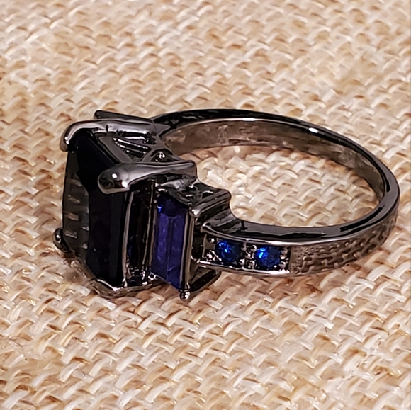 Black Gold Filled Sapphire Ring - Picture 3 of 8